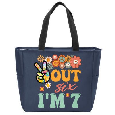 Peace Out Six I'm 7 Groovy 7th Happy Birthday Boy Girl Zip Tote Bag