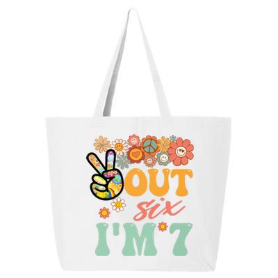 Peace Out Six I'm 7 Groovy 7th Happy Birthday Boy Girl 25L Jumbo Tote