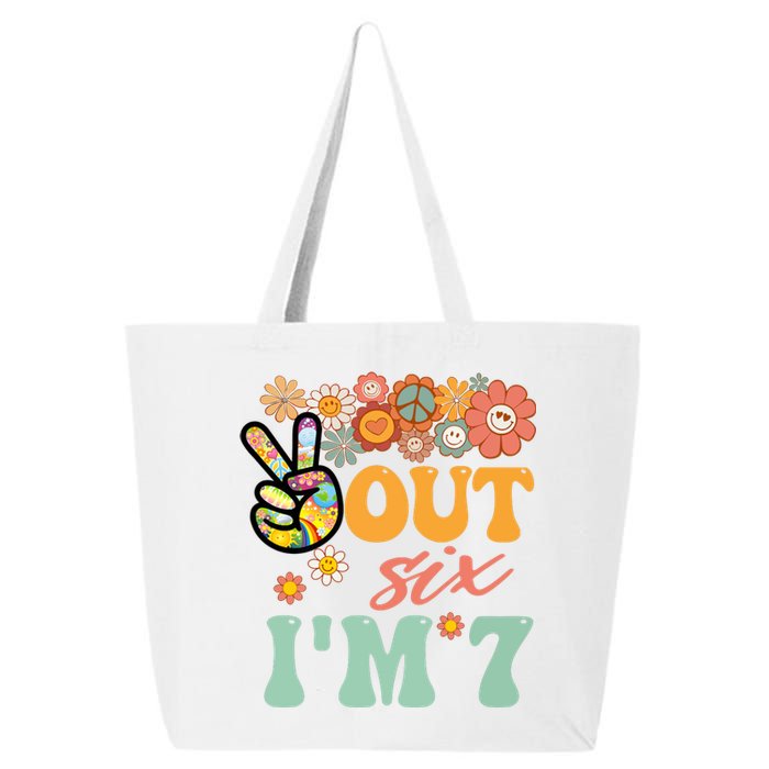 Peace Out Six I'm 7 Groovy 7th Happy Birthday Boy Girl 25L Jumbo Tote