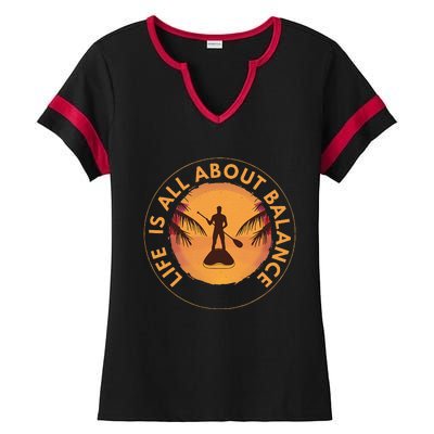 Paddleboarder On Sup Paddle Board For Standup Paddling Ladies Halftime Notch Neck Tee