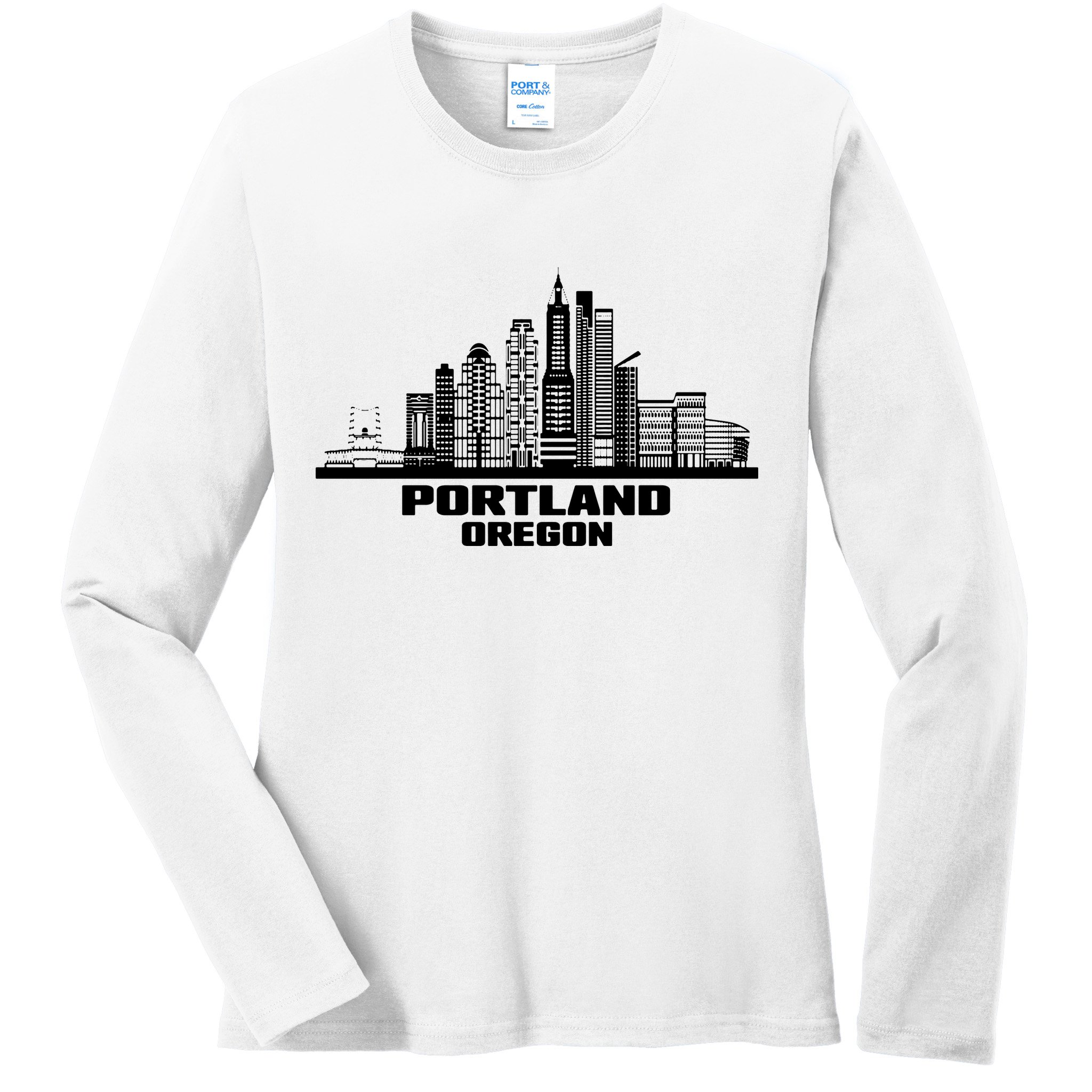 Portland Oregon State Skyline Ladies Long Sleeve Shirt