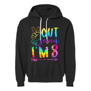 Peace Out Seven Im 8 Tie Dye 8th Happy Birthday Boy Girl Garment-Dyed Fleece Hoodie