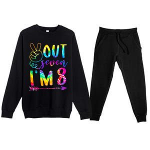 Peace Out Seven Im 8 Tie Dye 8th Happy Birthday Boy Girl Premium Crewneck Sweatsuit Set