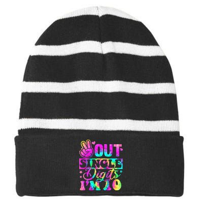 Peace Out Single Digits Im 10 Tie Dye Birthday Striped Beanie with Solid Band