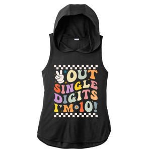 Peace Out Single Digits Retro Groovy 0th Birthday Ladies PosiCharge Tri-Blend Wicking Draft Hoodie Tank