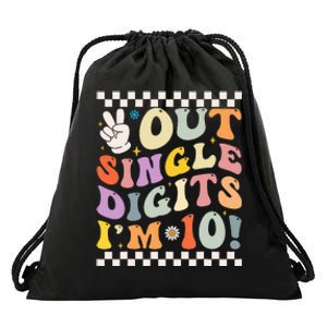 Peace Out Single Digits Retro Groovy 0th Birthday Drawstring Bag