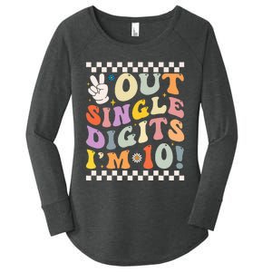 Peace Out Single Digits Retro Groovy 0th Birthday Women's Perfect Tri Tunic Long Sleeve Shirt