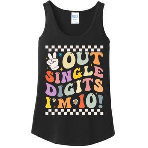 Peace Out Single Digits Retro Groovy 0th Birthday Ladies Essential Tank