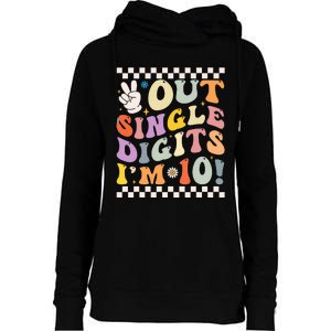 Peace Out Single Digits Retro Groovy 0th Birthday Womens Funnel Neck Pullover Hood