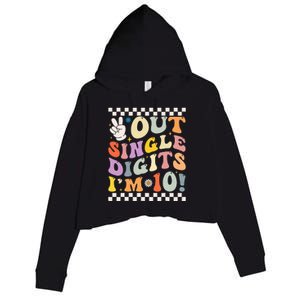 Peace Out Single Digits Retro Groovy 0th Birthday Crop Fleece Hoodie