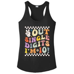 Peace Out Single Digits Retro Groovy 0th Birthday Ladies PosiCharge Competitor Racerback Tank