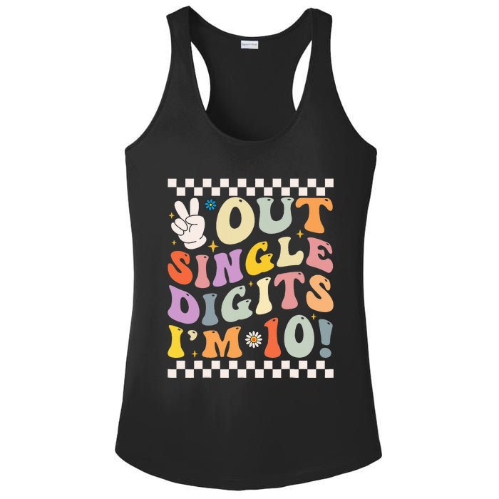 Peace Out Single Digits Retro Groovy 0th Birthday Ladies PosiCharge Competitor Racerback Tank