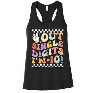 Peace Out Single Digits Retro Groovy 0th Birthday Women's Racerback Tank