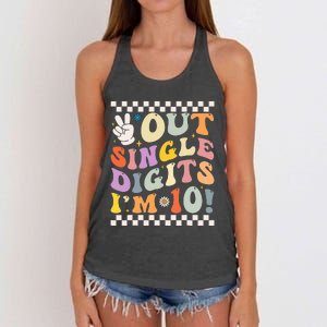 Peace Out Single Digits Retro Groovy 0th Birthday Women's Knotted Racerback Tank