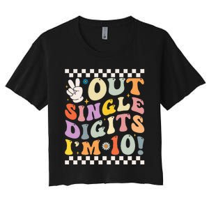 Peace Out Single Digits Retro Groovy 0th Birthday Women's Crop Top Tee