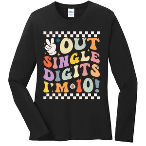 Peace Out Single Digits Retro Groovy 0th Birthday Ladies Long Sleeve Shirt