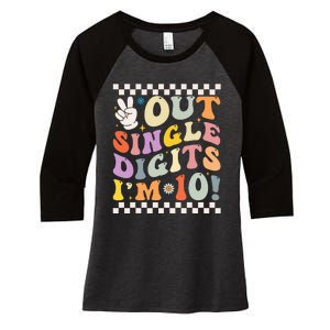 Peace Out Single Digits Retro Groovy 0th Birthday Women's Tri-Blend 3/4-Sleeve Raglan Shirt