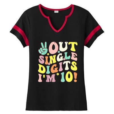 Peace Out Single Digits IM 10 Retro Retro Groovy Birthday Ladies Halftime Notch Neck Tee