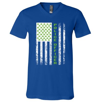 Police Officer St Patricks Day Flag Gift Police Officer Funny Gift V-Neck T-Shirt