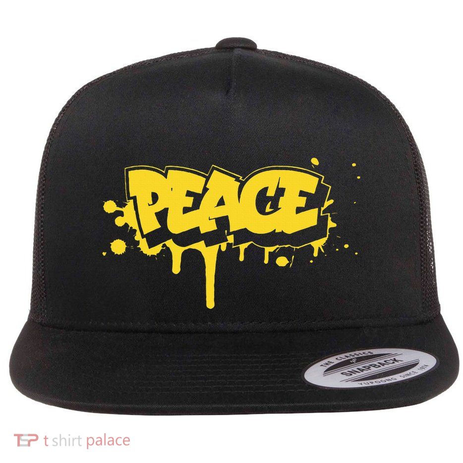 Peace Old School Graffiti Style Funny Graffiti Graphic Flat Bill Trucker Hat