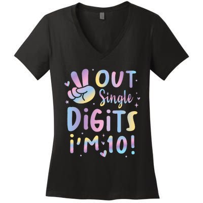 Peace Out Single Digits I'm 10 Year Old Birthday Women's V-Neck T-Shirt