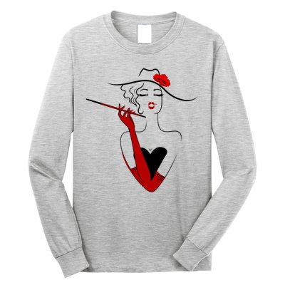 Posh Lady Smoking Cigarette Holder Long Sleeve Shirt