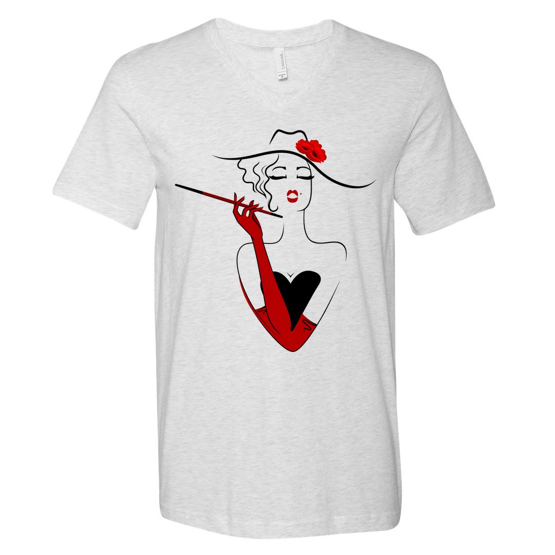 Posh Lady Smoking Cigarette Holder V-Neck T-Shirt