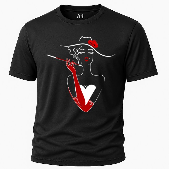 Posh Lady Smoking Cigarette Holder Cooling Performance Crew T-Shirt