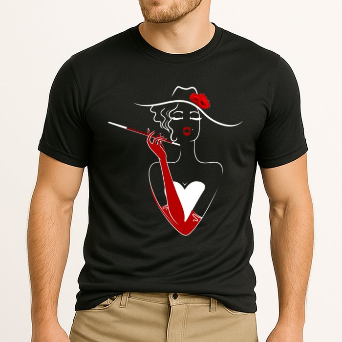 Posh Lady Smoking Cigarette Holder Cooling Performance Crew T-Shirt