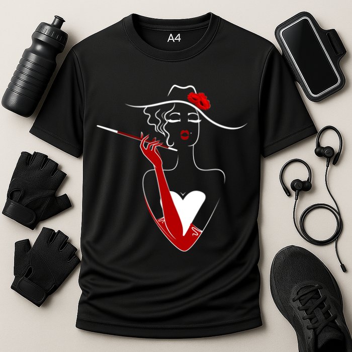 Posh Lady Smoking Cigarette Holder Cooling Performance Crew T-Shirt