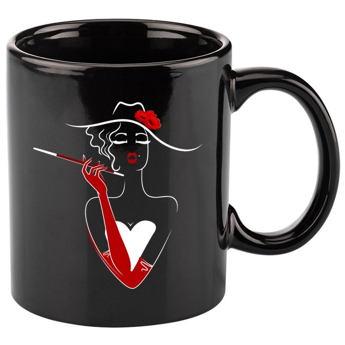 Posh Lady Smoking Cigarette Holder 11oz C Handle Ceramic Mug