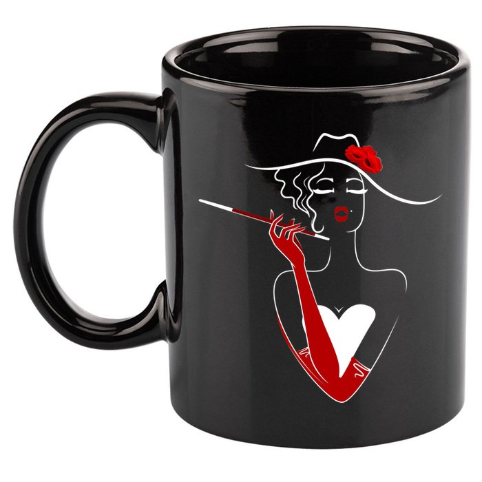 Posh Lady Smoking Cigarette Holder 11oz C Handle Ceramic Mug