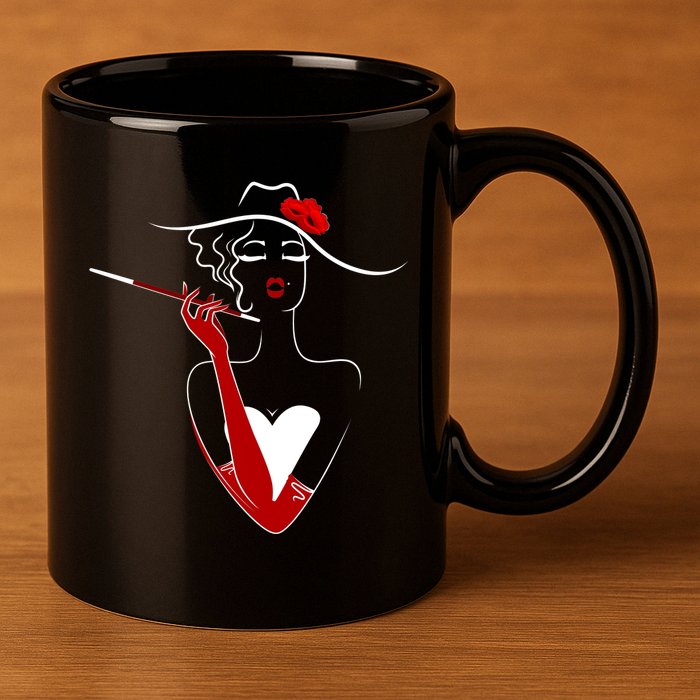 Posh Lady Smoking Cigarette Holder 11oz C Handle Ceramic Mug