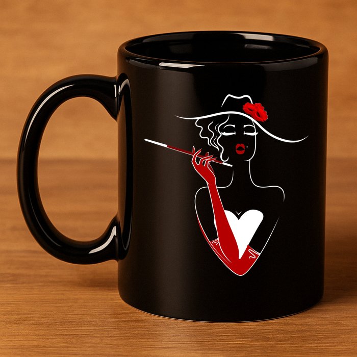Posh Lady Smoking Cigarette Holder 11oz C Handle Ceramic Mug