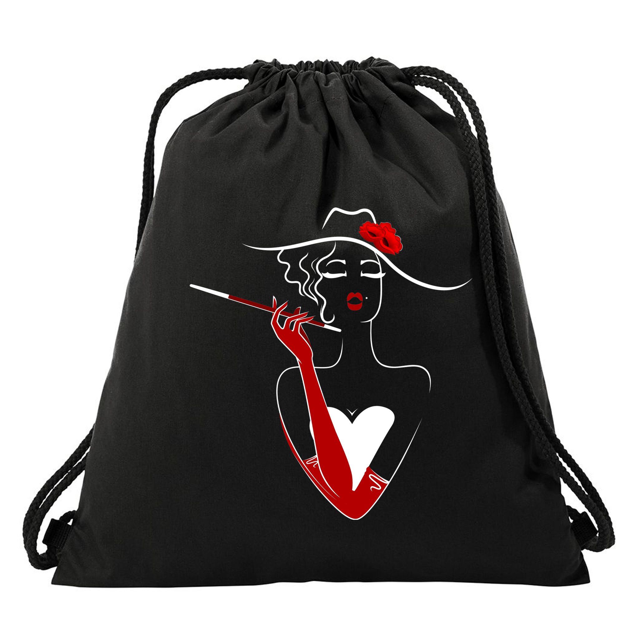Posh Lady Smoking Cigarette Holder Drawstring Bag
