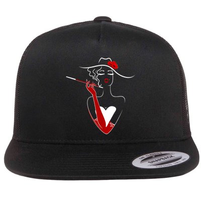 Posh Lady Smoking Cigarette Holder Flat Bill Trucker Hat