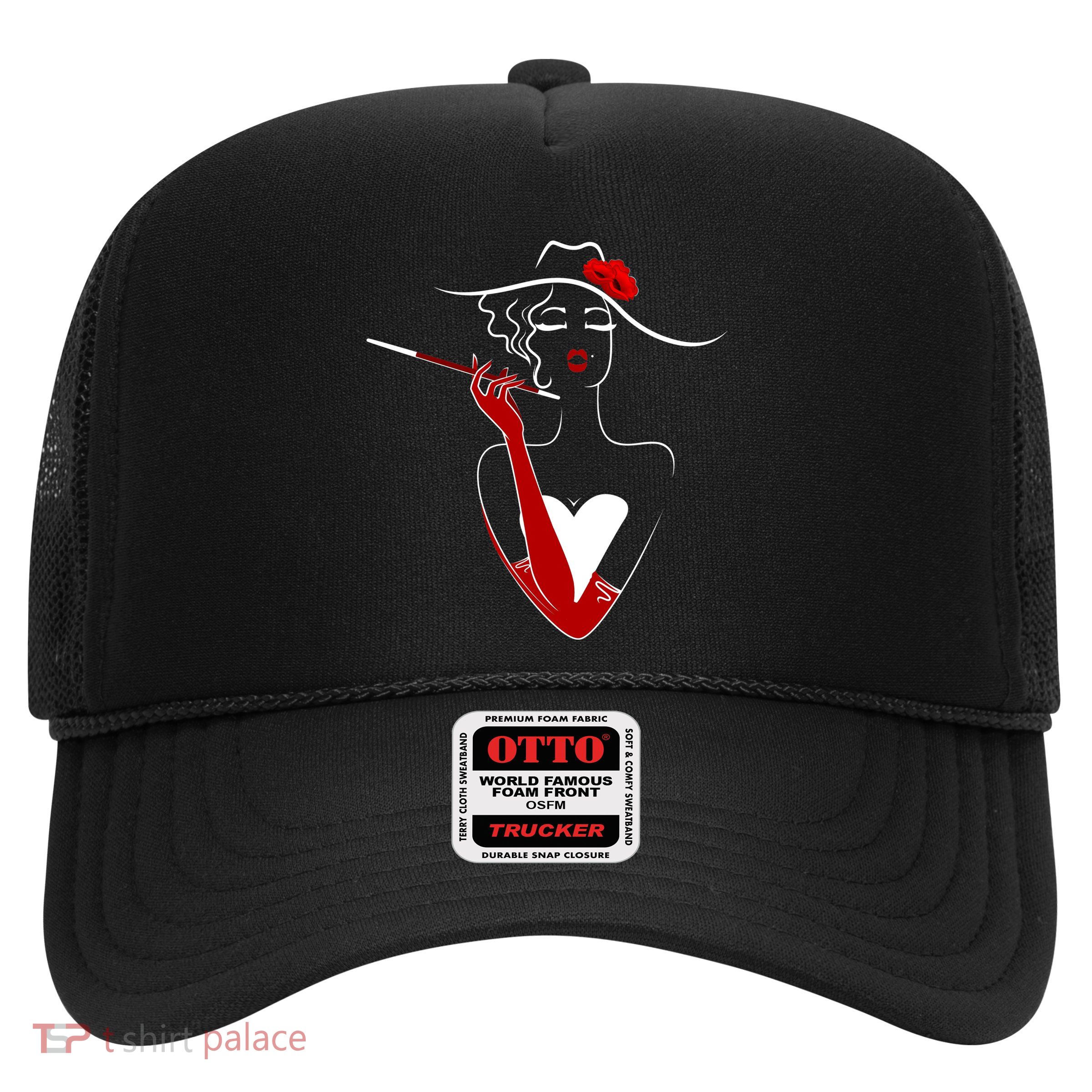 Posh Lady Smoking Cigarette Holder Trucker Hat
