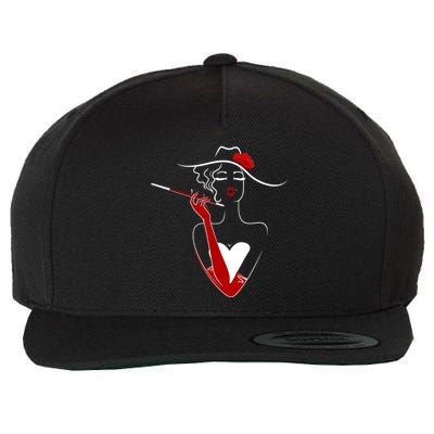 Posh Lady Smoking Cigarette Holder Wool Snapback Cap