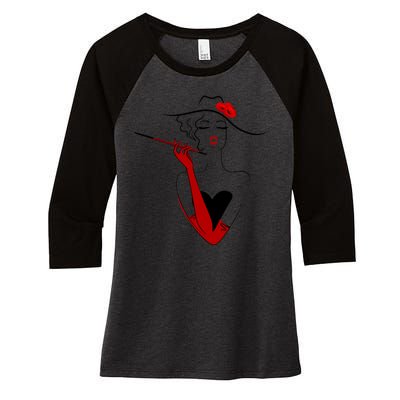 Posh Lady Smoking Cigarette Holder Women's Tri-Blend 3/4-Sleeve Raglan Shirt