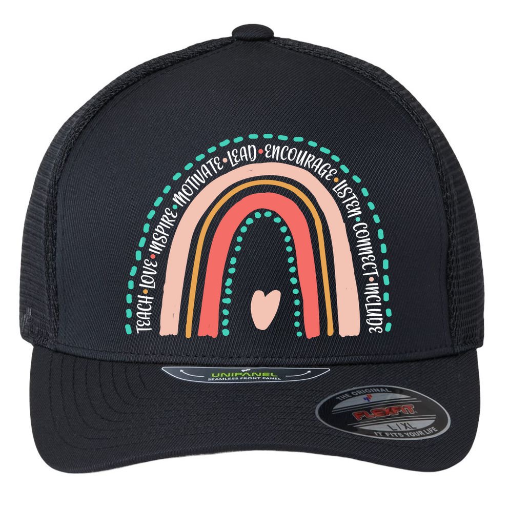 Positive Teacher Inspire Rainbow Flexfit Unipanel Trucker Cap