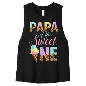 Papa Of The Sweet One Ice Cream 1st First Birthday Family Women's Racerback Cropped Tank