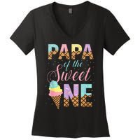 Papa Of The Sweet One Ice Cream 1st First Birthday Family Women's V-Neck T-Shirt