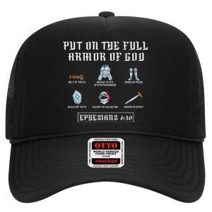 Put On The Full Armor Of God Funny Saying Christian High Crown Mesh Back Trucker Hat