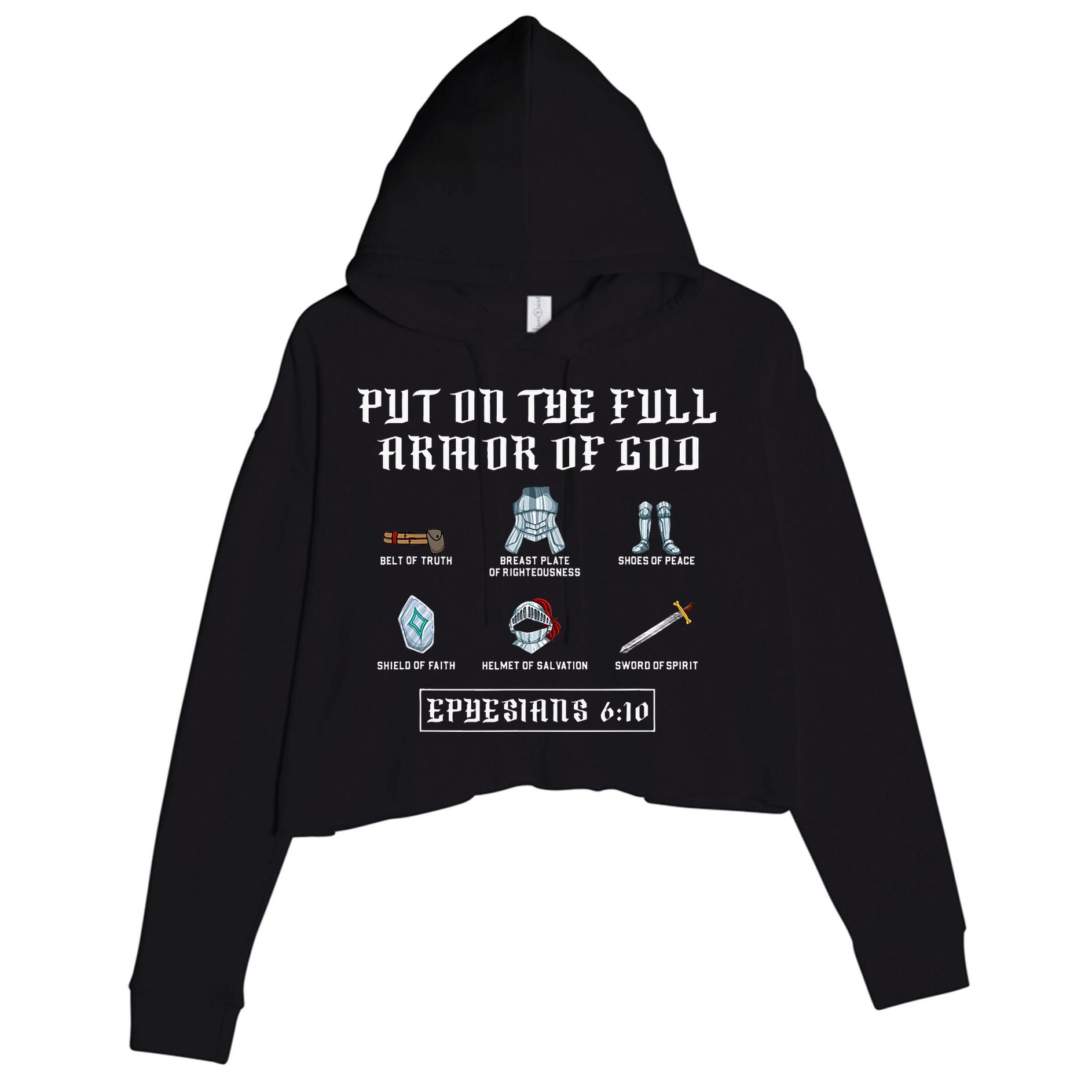 Put On The Full Armor Of God Funny Saying Christian Crop Fleece Hoodie