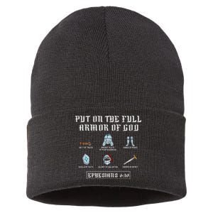 Put On The Full Armor Of God Funny Saying Christian Sustainable Knit Beanie