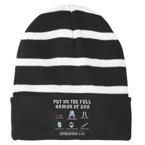 Put On The Full Armor Of God Funny Saying Christian Striped Beanie with Solid Band