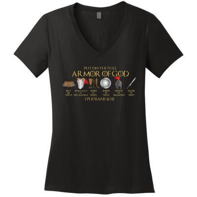 Put On The Full Armor Of God Shield Ephesians 611 Christian Women's V-Neck T-Shirt