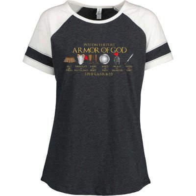 Put On The Full Armor Of God Shield Ephesians 611 Christian Enza Ladies Jersey Colorblock Tee