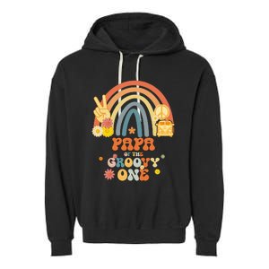 Papa of the Groovy One Rainbow Boho Birthday Party Garment-Dyed Fleece Hoodie