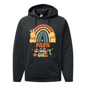 Papa of the Groovy One Rainbow Boho Birthday Party Performance Fleece Hoodie